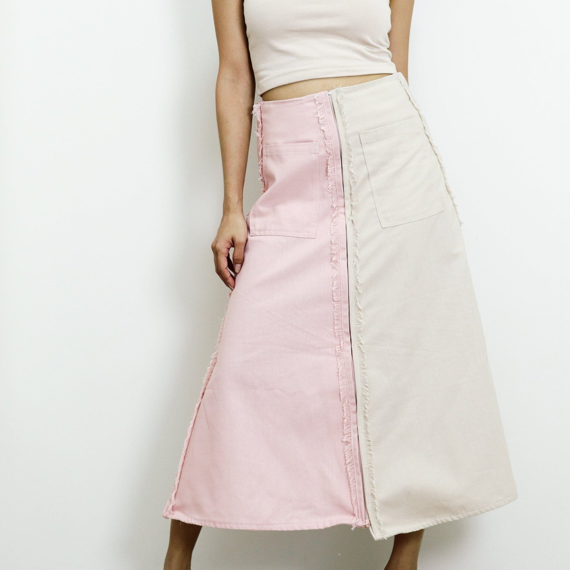 4-Way A-Line Skirt Beige & Pink Fashion R2R On Repeat