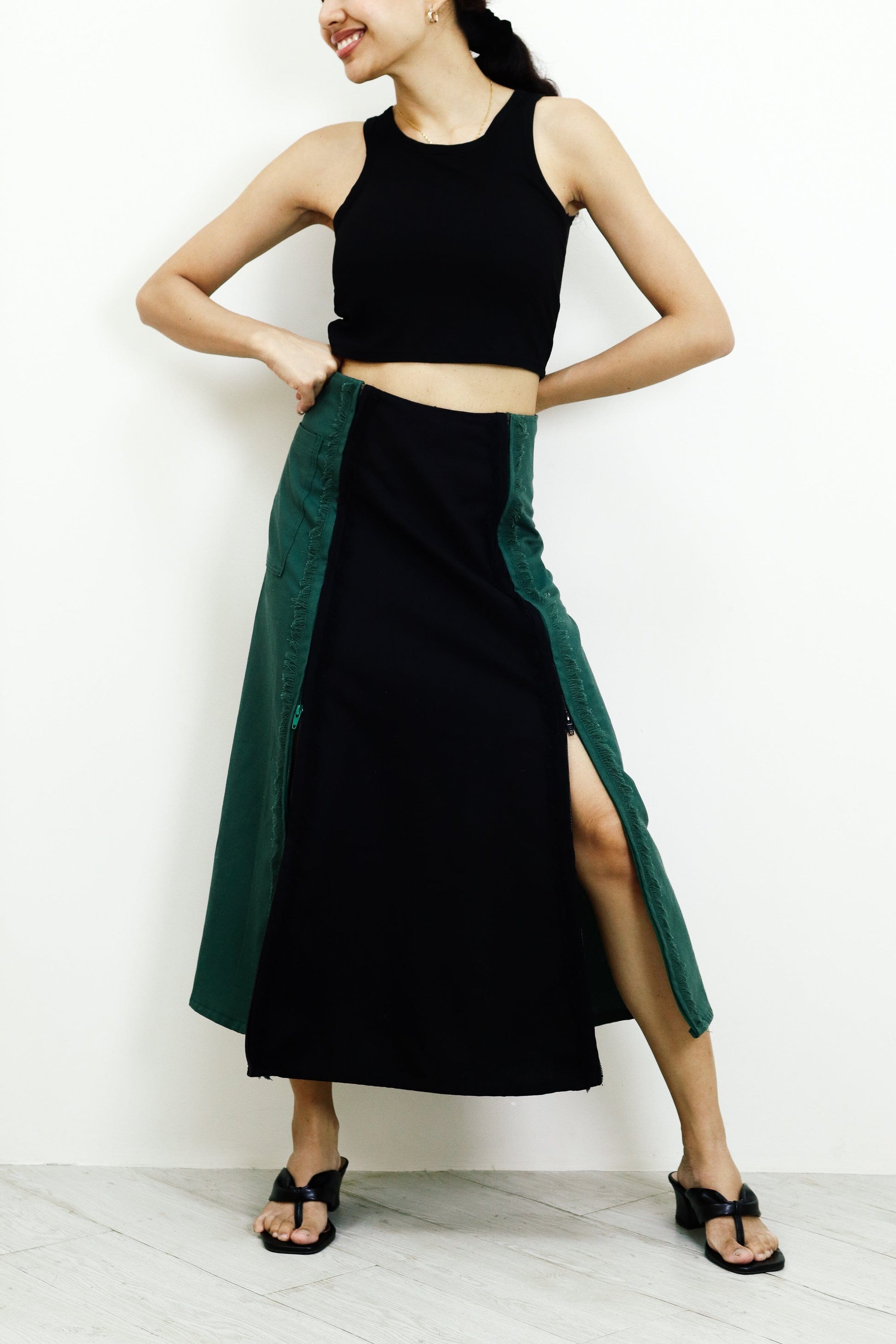 4-Way A-Line Skirt Black & Green Fashion R2R On Repeat