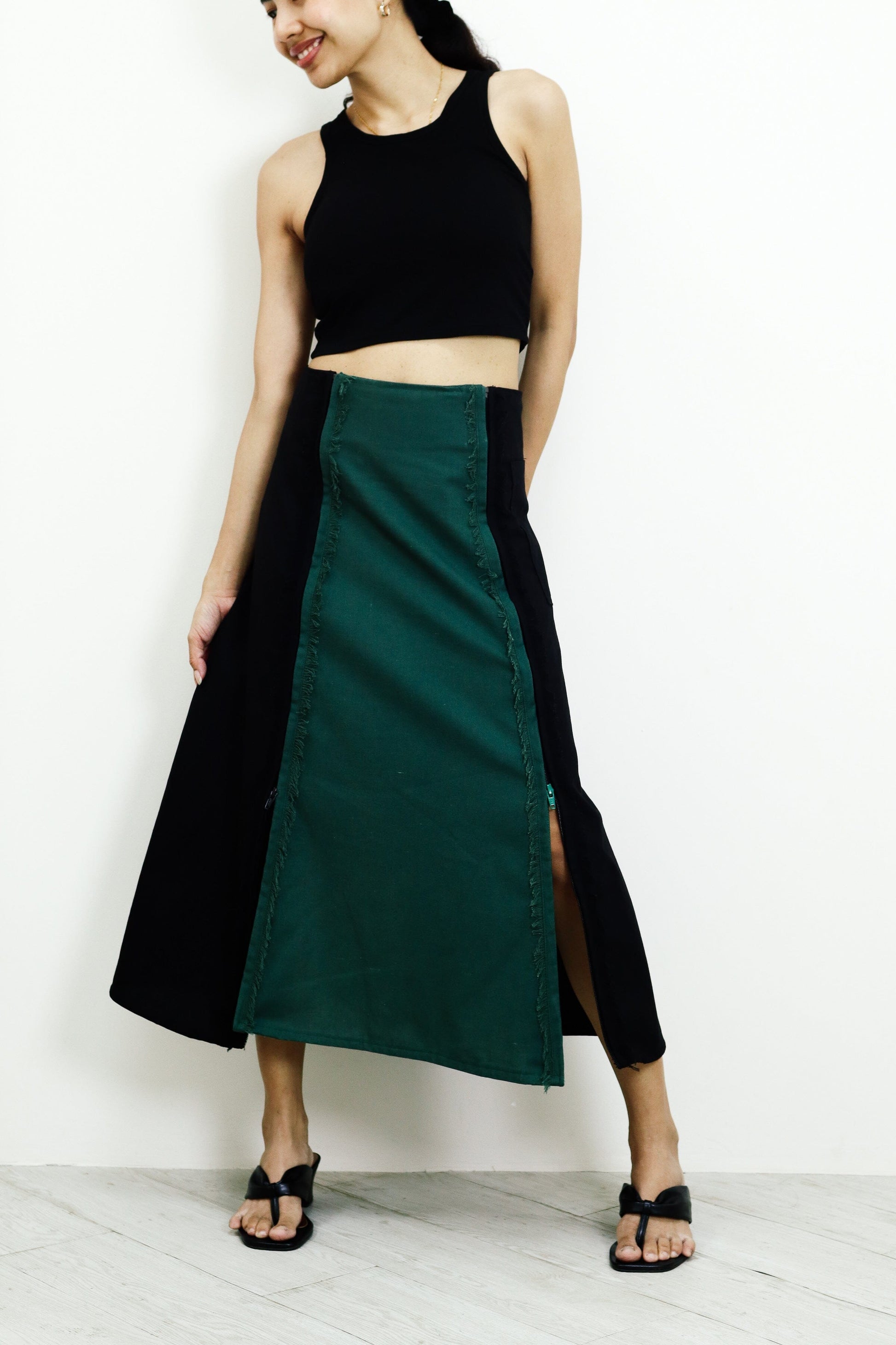 4-Way A-Line Skirt Black & Green Fashion R2R On Repeat