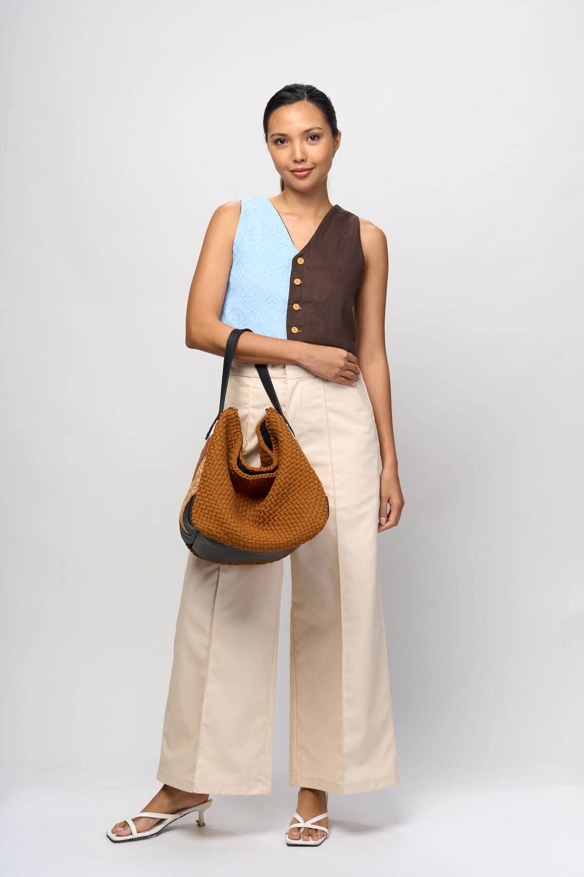 4-way Top Blue Binetwagan + Dark Brown Linen Fashion R2R On Repeat