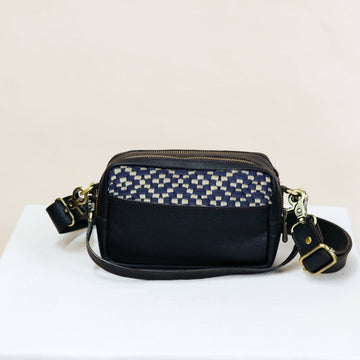 Bento Diamond Navy & Beige with Dark Brown Leather