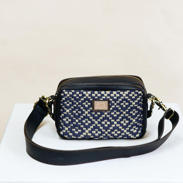 Bento Diamond Navy & Beige with Dark Brown Leather