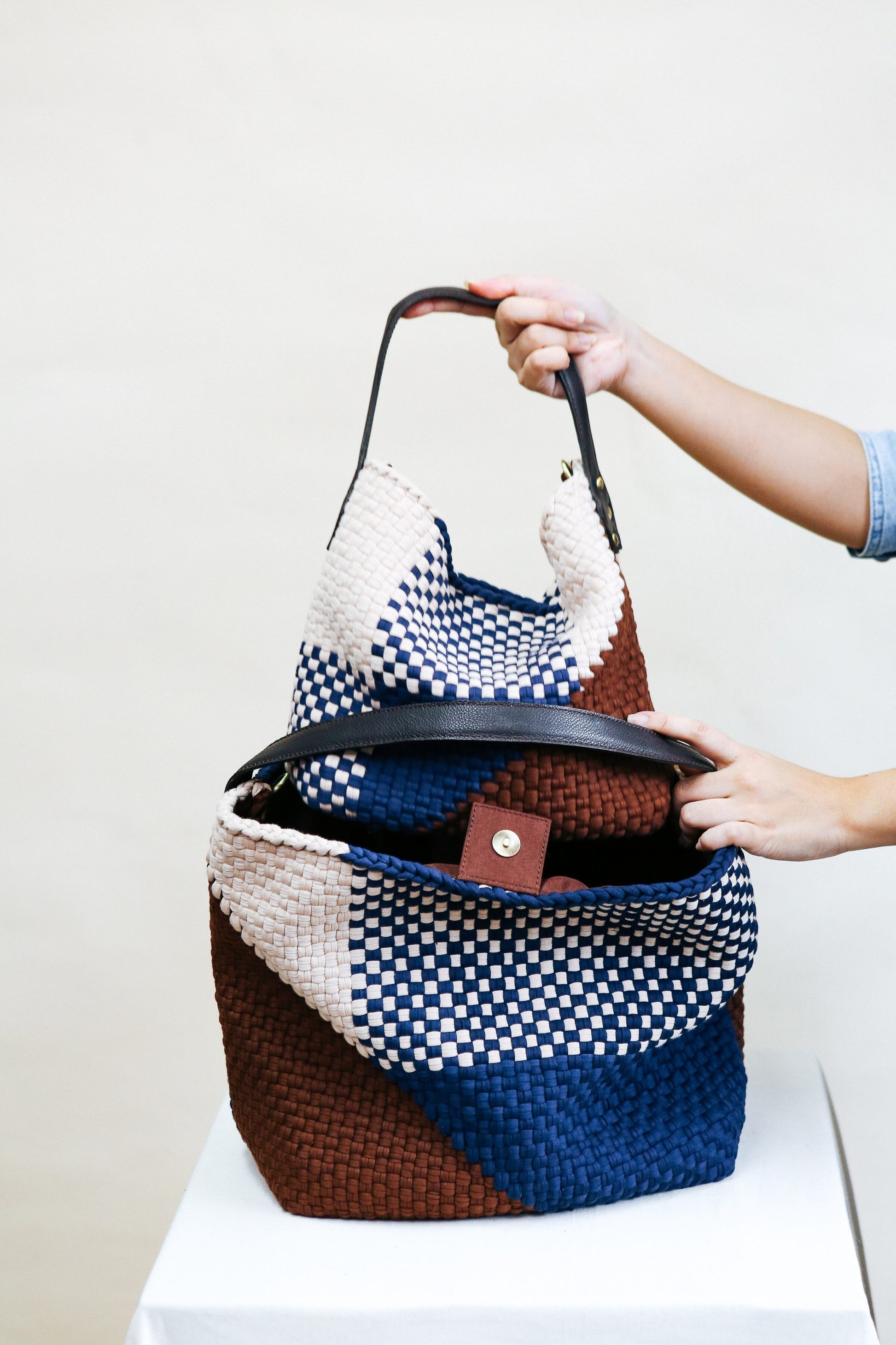 Buslo Diagonal Weave - Brown & Navy Fashion Rags2Riches