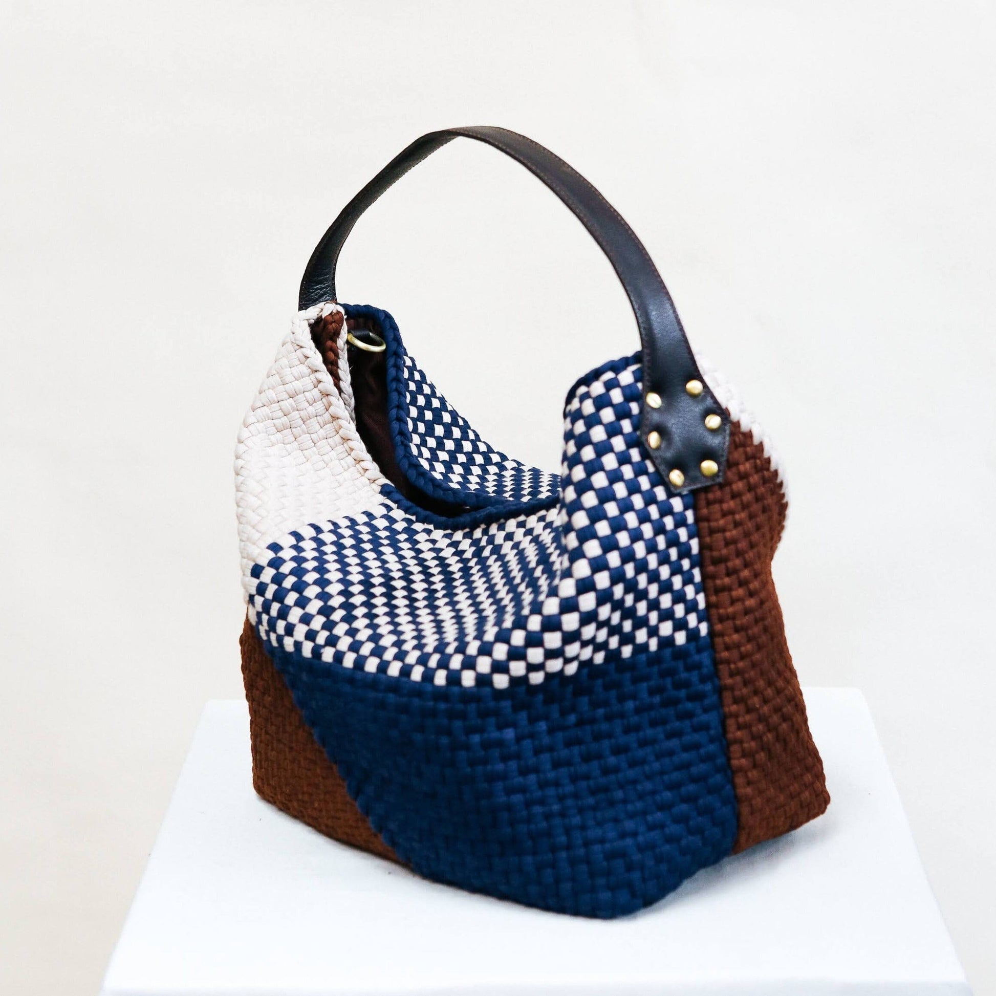 Buslo Diagonal Weave - Brown & Navy Fashion Rags2Riches