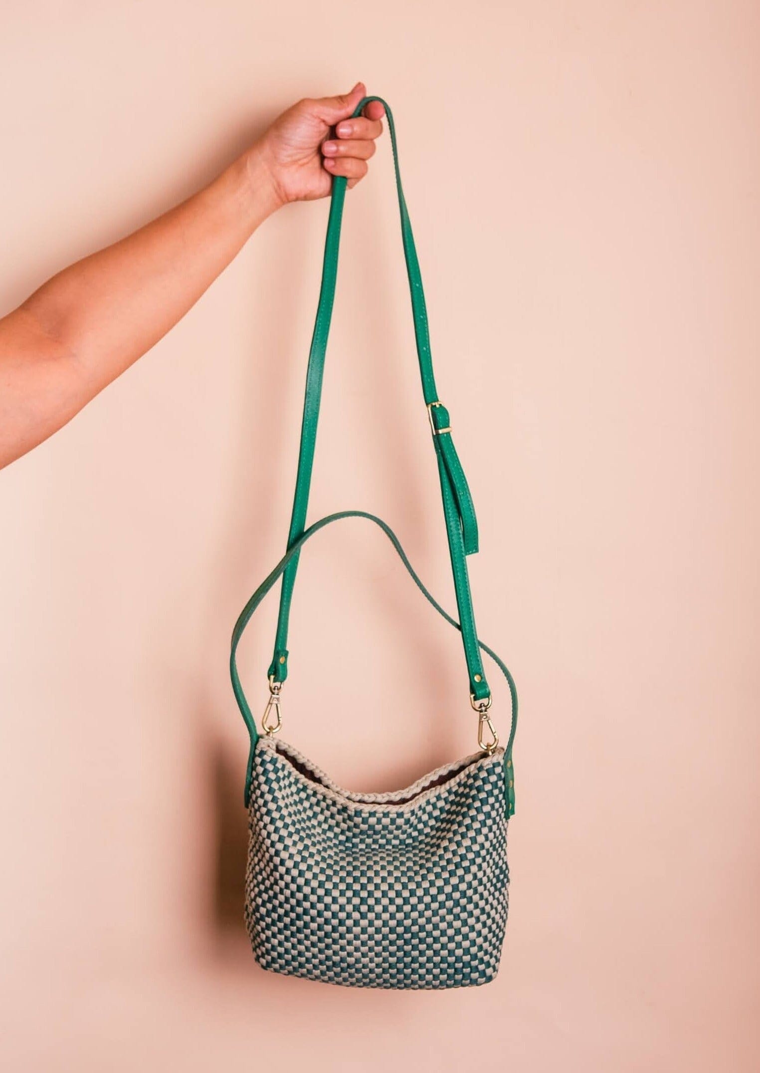 Buslo Micro Checkerboard Emerald & Sage with Longer Handles Fashion Rags2Riches