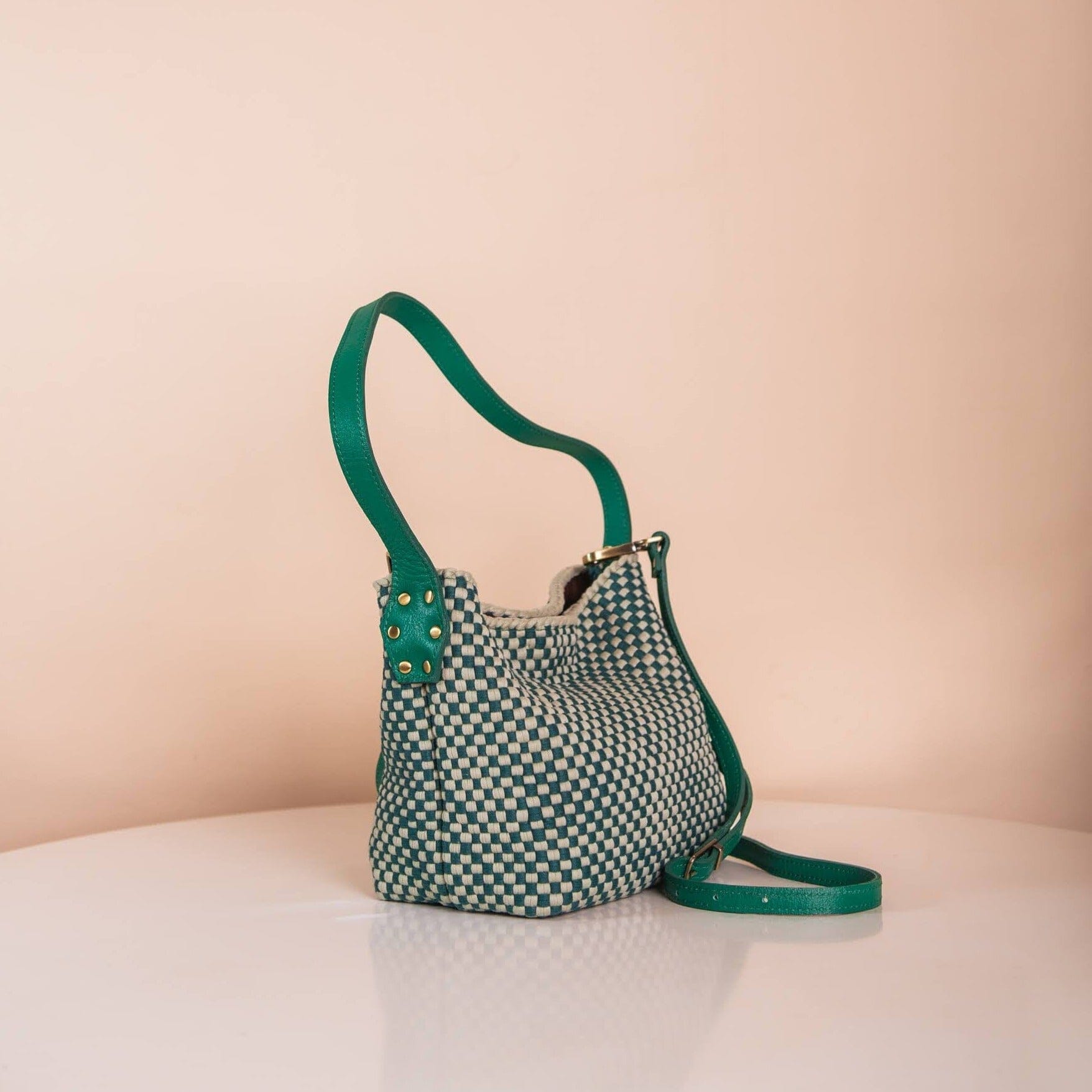 Buslo Micro Checkerboard Emerald & Sage with Longer Handles Fashion Rags2Riches