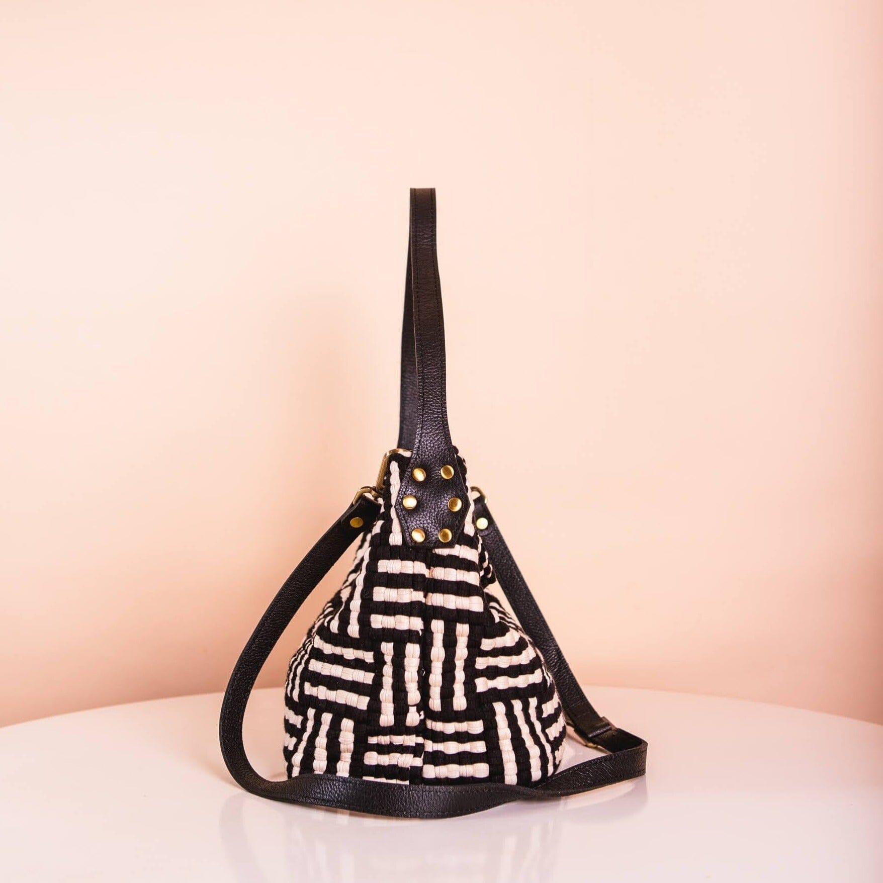 Buslo Micro Mat Pattern Black & Beige with Longer Handle Fashion Rags2Riches