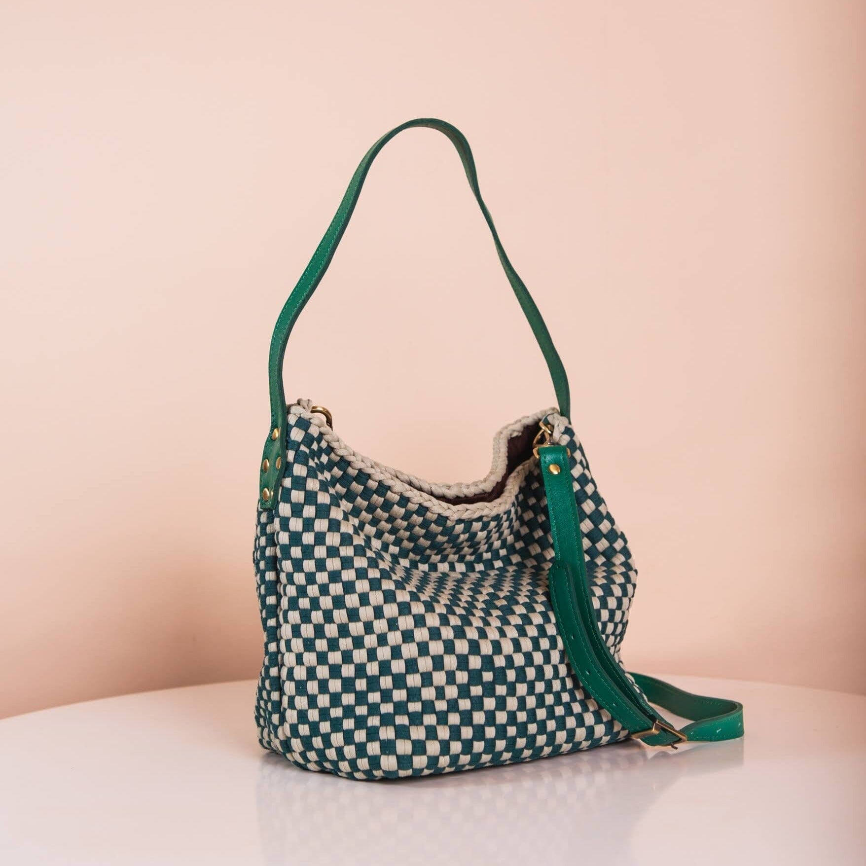 Buslo Mini Checkerboard Sage & Emerald with Longer Handle Fashion Rags2Riches