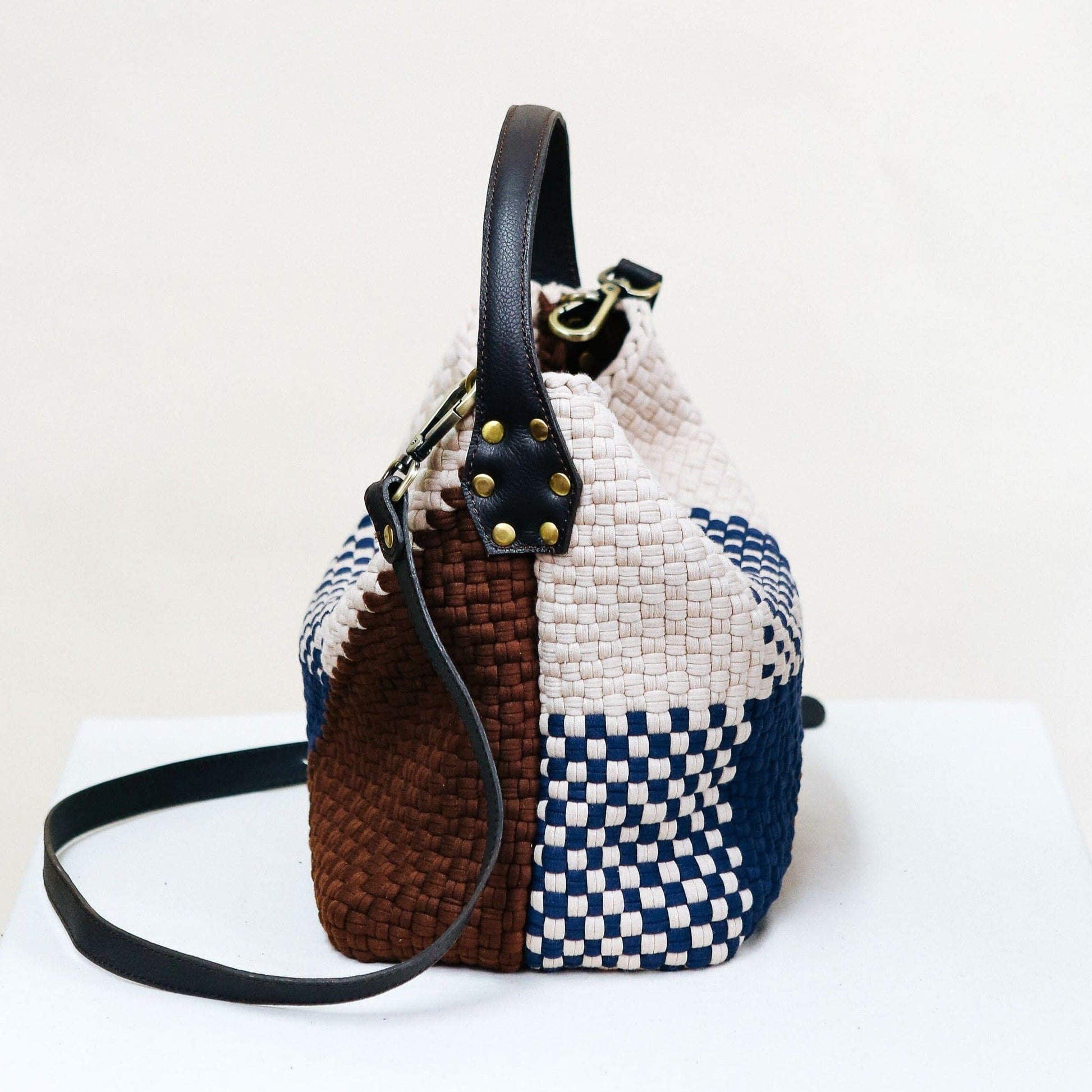 Buslo Mini Diagonal Weave - Brown & Navy Fashion Rags2Riches