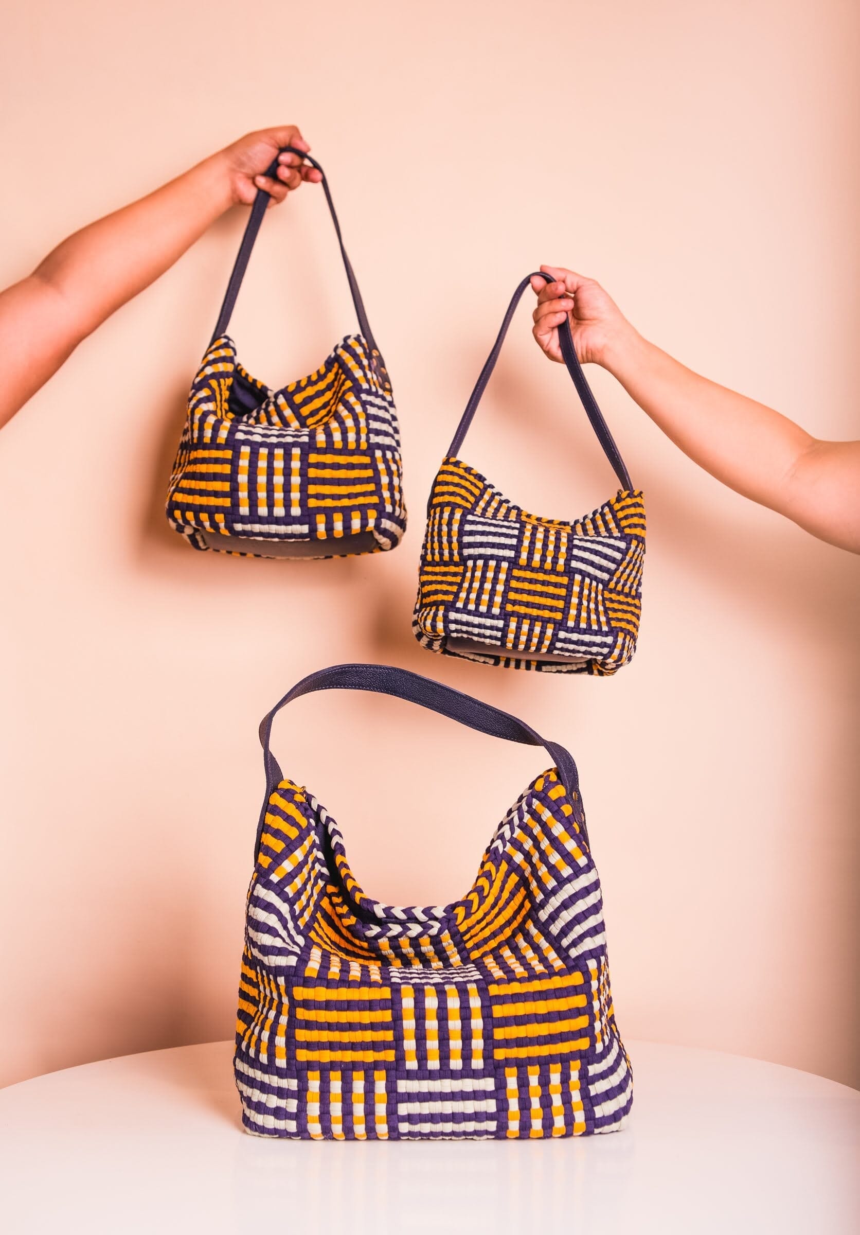 Buslo Mini Mat Pattern Navy & Yellow with Longer Handle Fashion Rags2Riches