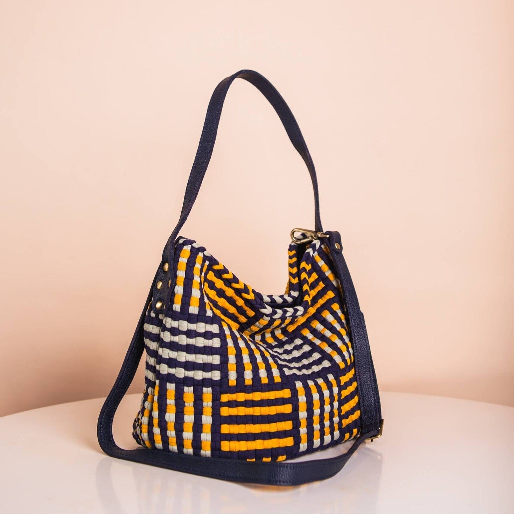 Buslo Mini Mat Pattern Navy & Yellow with Longer Handle Fashion Rags2Riches