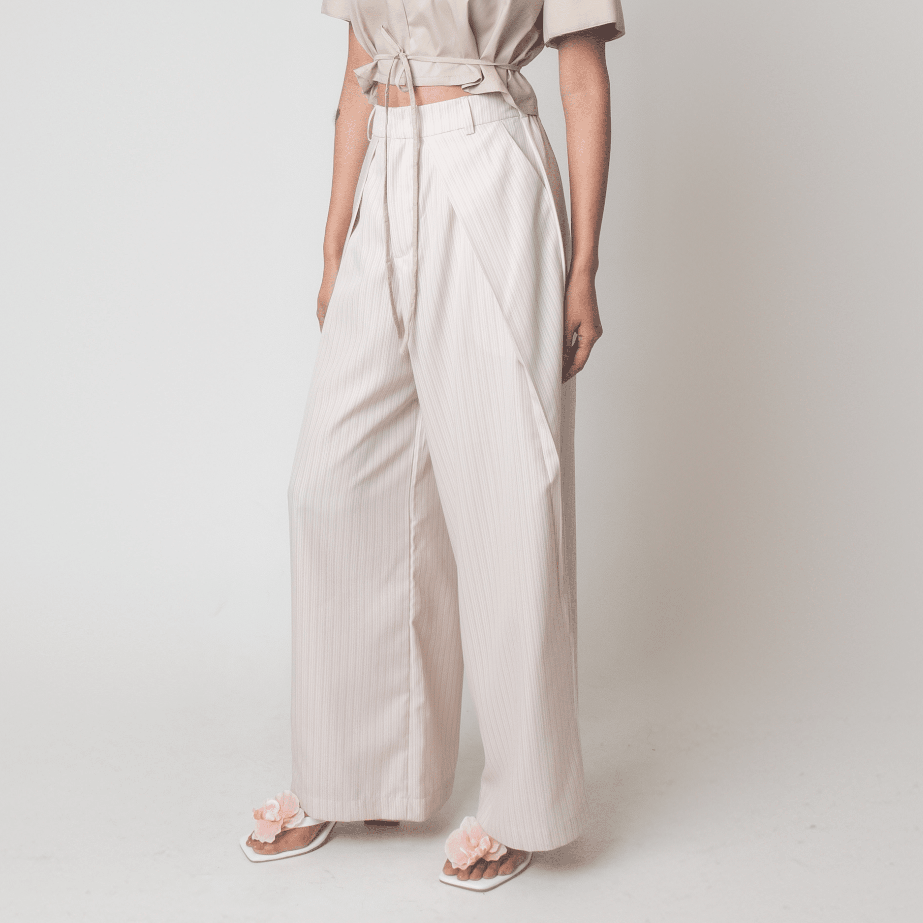 Lakbay Pants Beige Pinstripes Fashion Rags2Riches