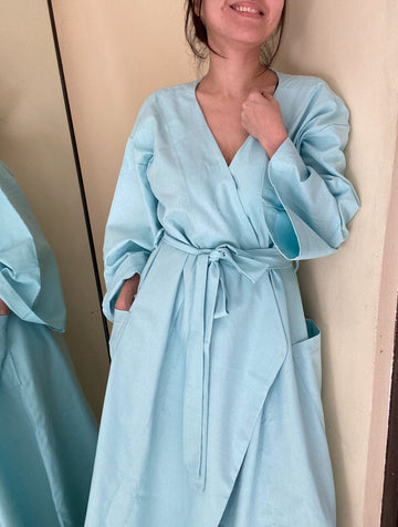 [RE-LOVE] Linen Lounge Robe (Short) - Light Blue