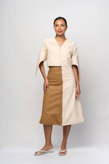 [Ready Today] 4-Way A-Line Skirt Off-White & Tan