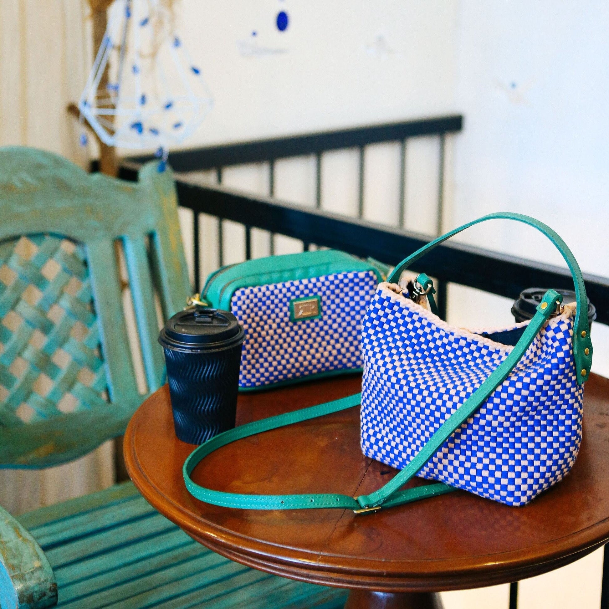 [Ready Today] Buslo Micro Checkerboard Cobalt & Blush Fashion Rags2Riches