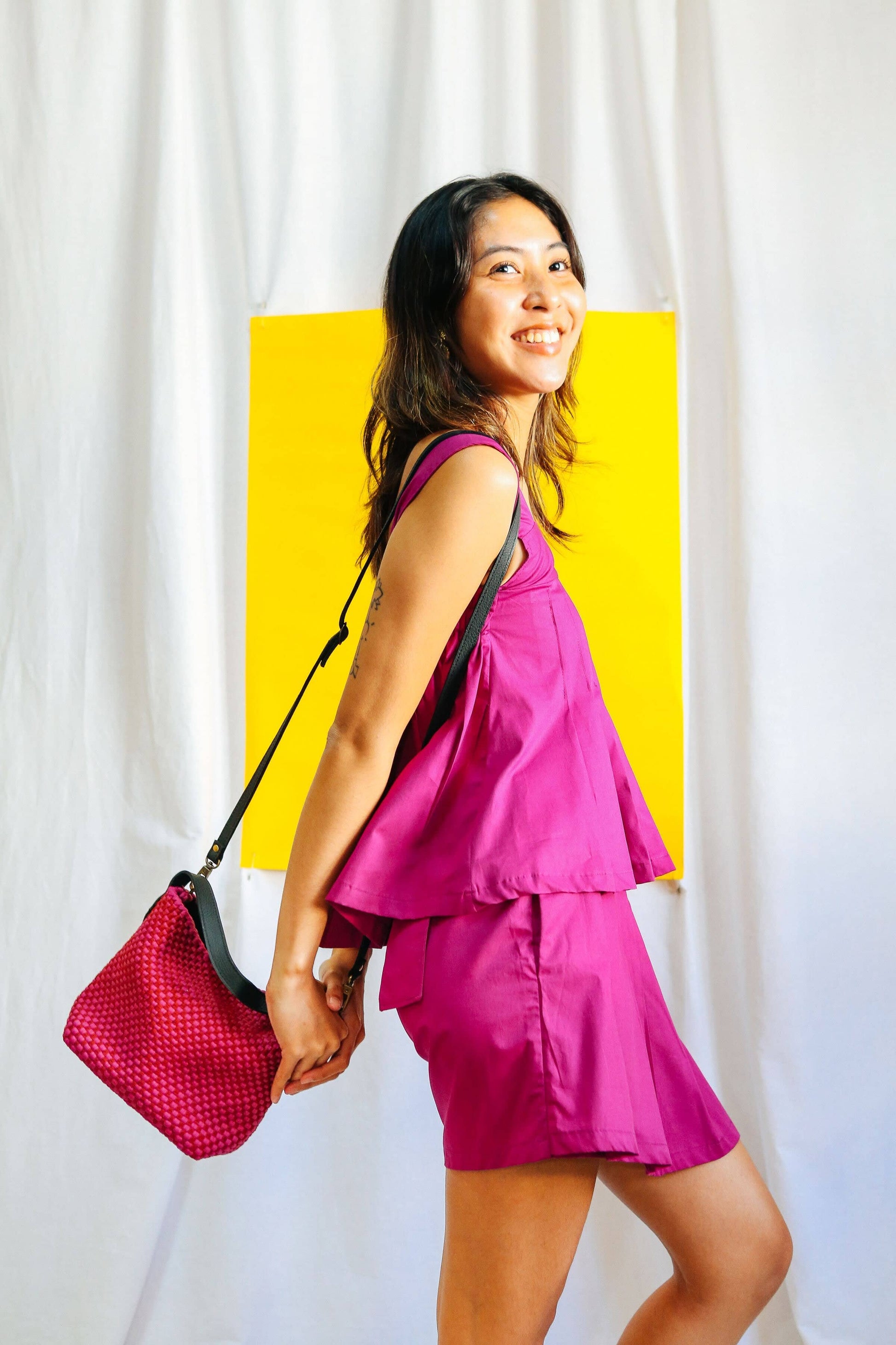 [Ready Today] Buslo Micro Checkerboard Red & Fuchsia Fashion Rags2Riches