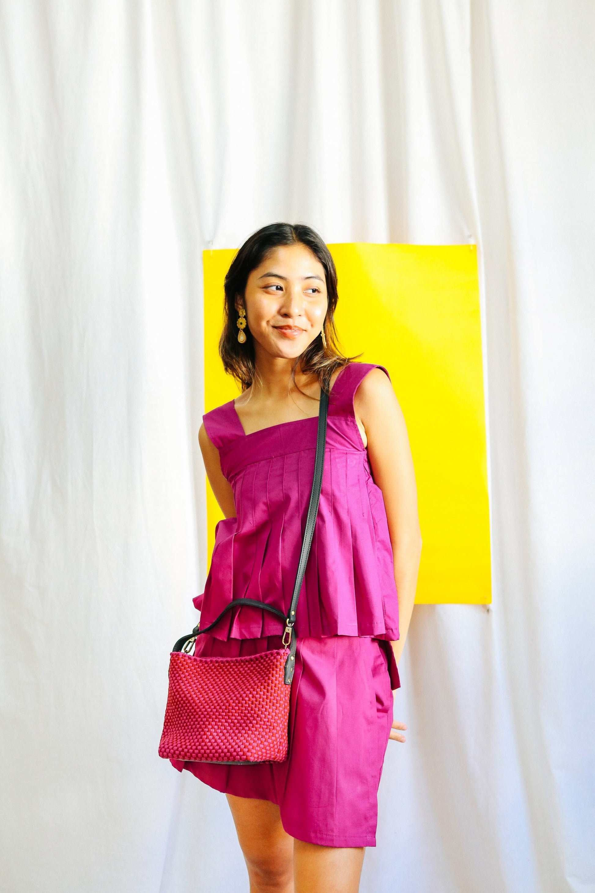 [Ready Today] Buslo Micro Checkerboard Red & Fuchsia Fashion Rags2Riches