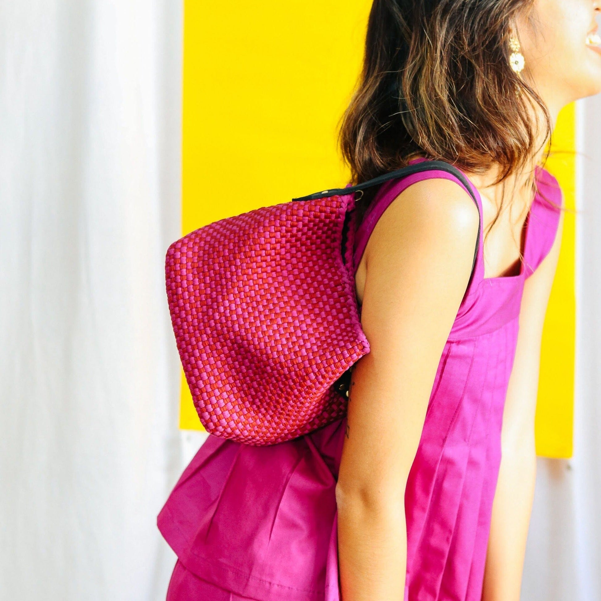 [Ready Today] Buslo Micro Checkerboard Red & Fuchsia Fashion Rags2Riches