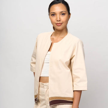 [Ready Today] Daloy Zip-Up Jacket Off-White & Tan