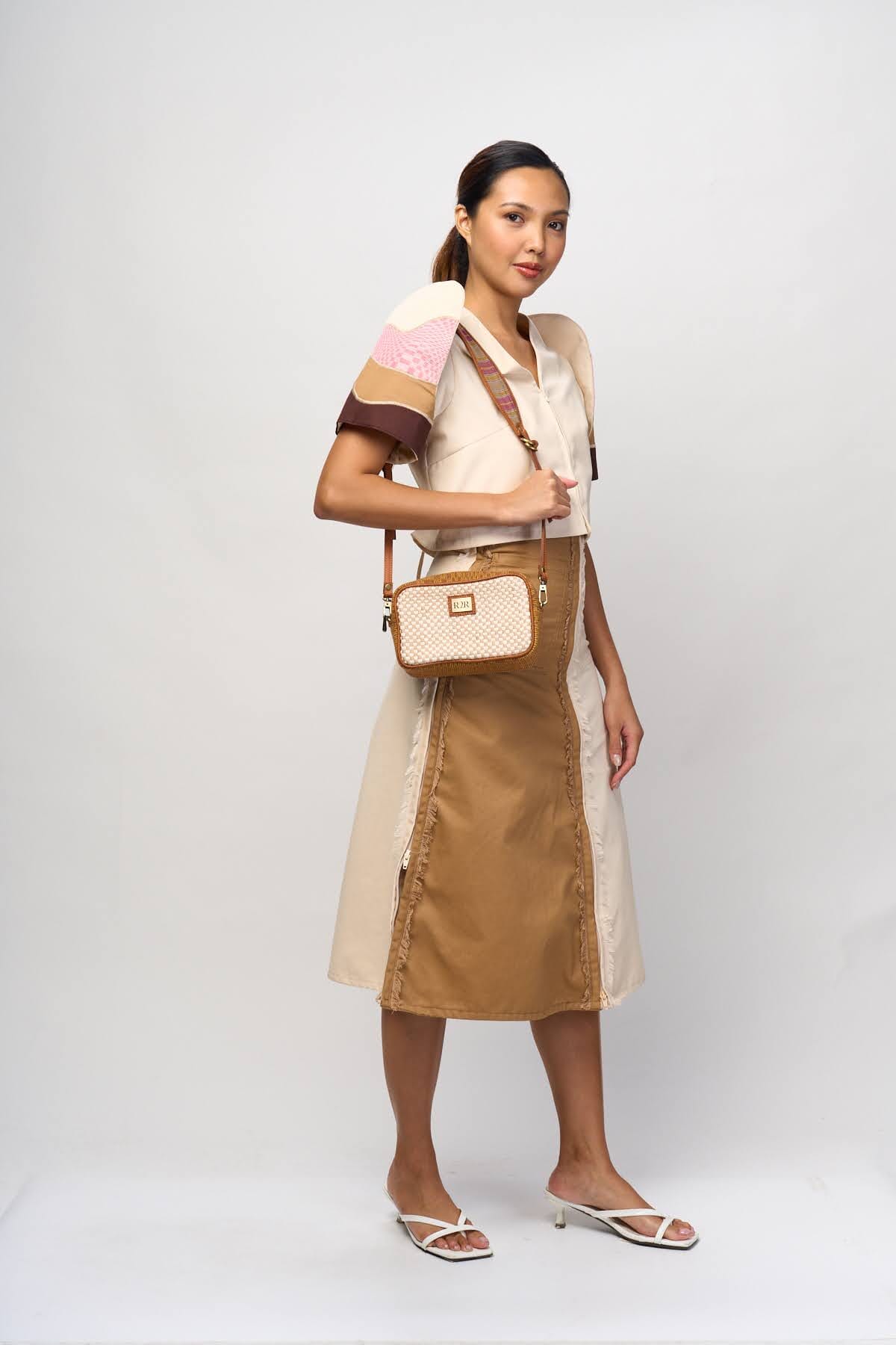 [Ready Today] Kamara Crossbody Tan & Beige Checkerboard Fashion Rags2Riches