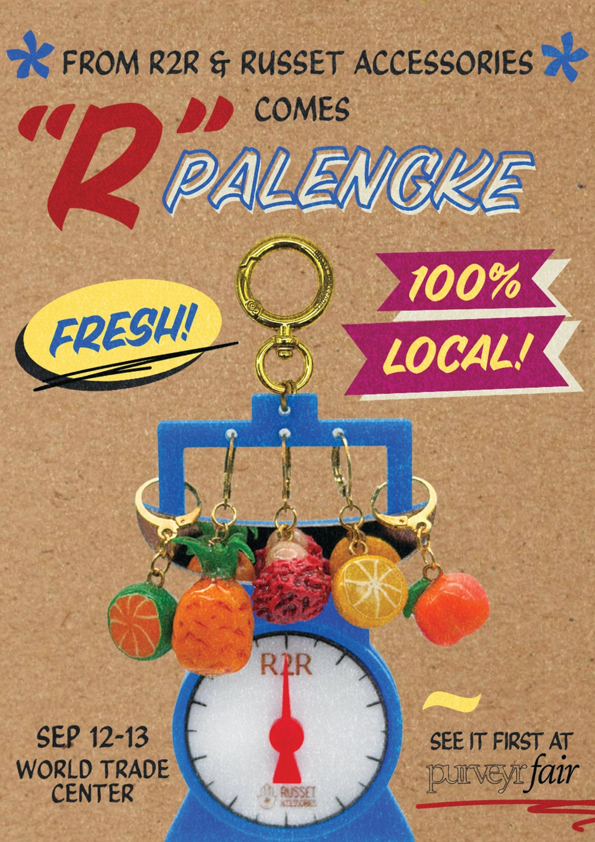 [Ready Today] R2R x Russet Key Ring Base Bag Charm (with 3 Fruit Clay Charms) Fashion Rags2Riches
