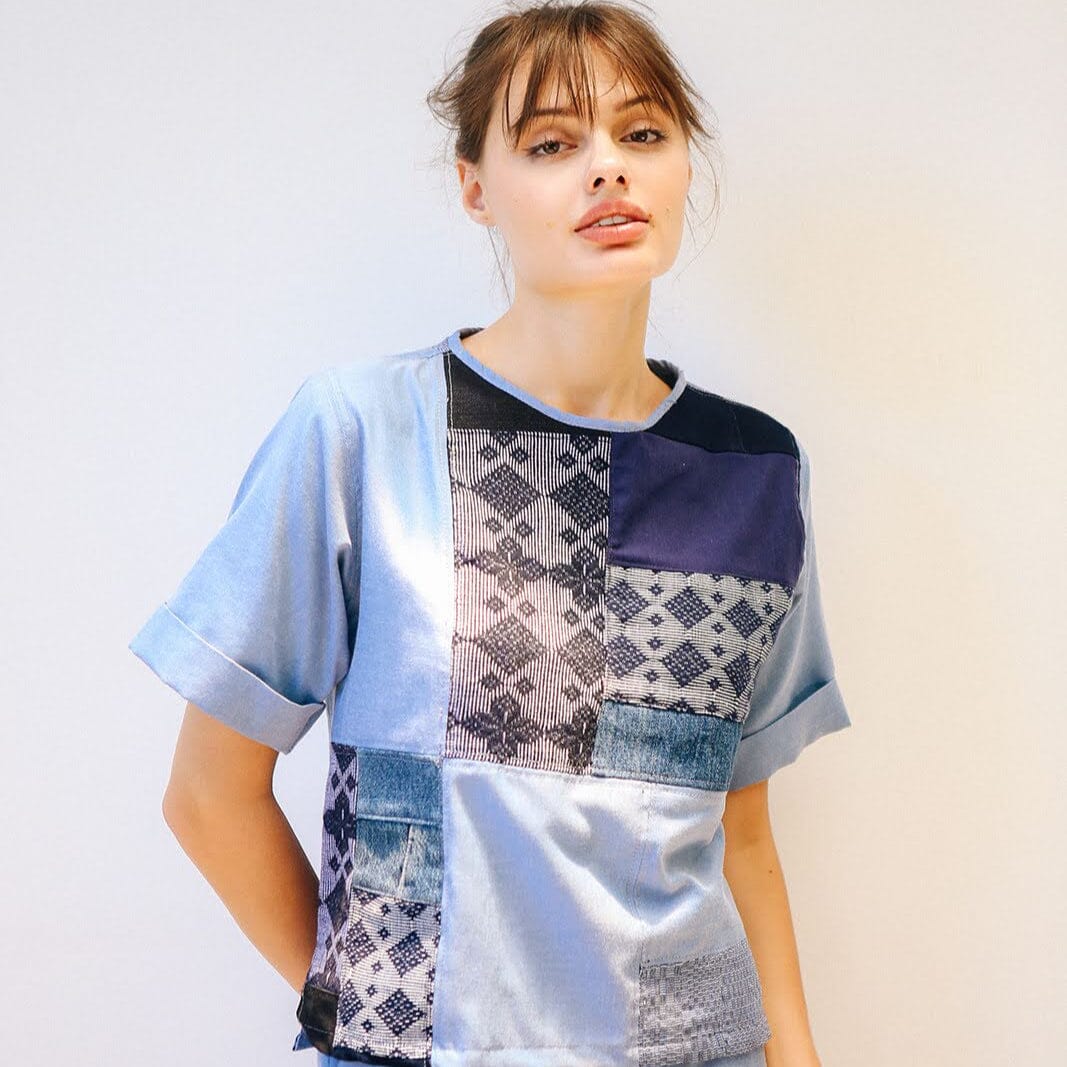 [SAMPLE] Multi-Color Patchwork Shirt Chambray Blue Fashion R2R On Repeat