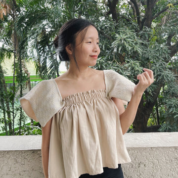 On-Off Shoulder Top Beige with Pinilian Beige