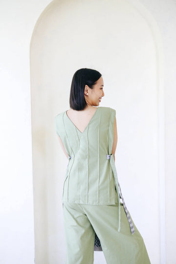 [SAMPLE] Pin Tucks Tunic (Long) Sage