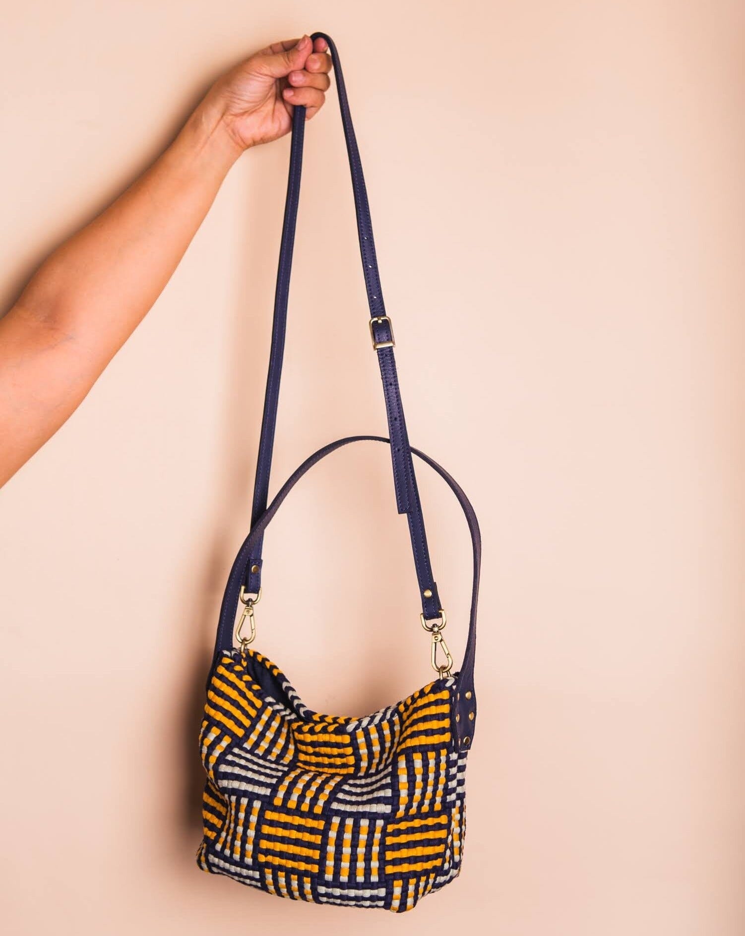 [Ready Today] Buslo Micro Mat Pattern Navy & Yellow with Longer Handle Fashion Rags2Riches