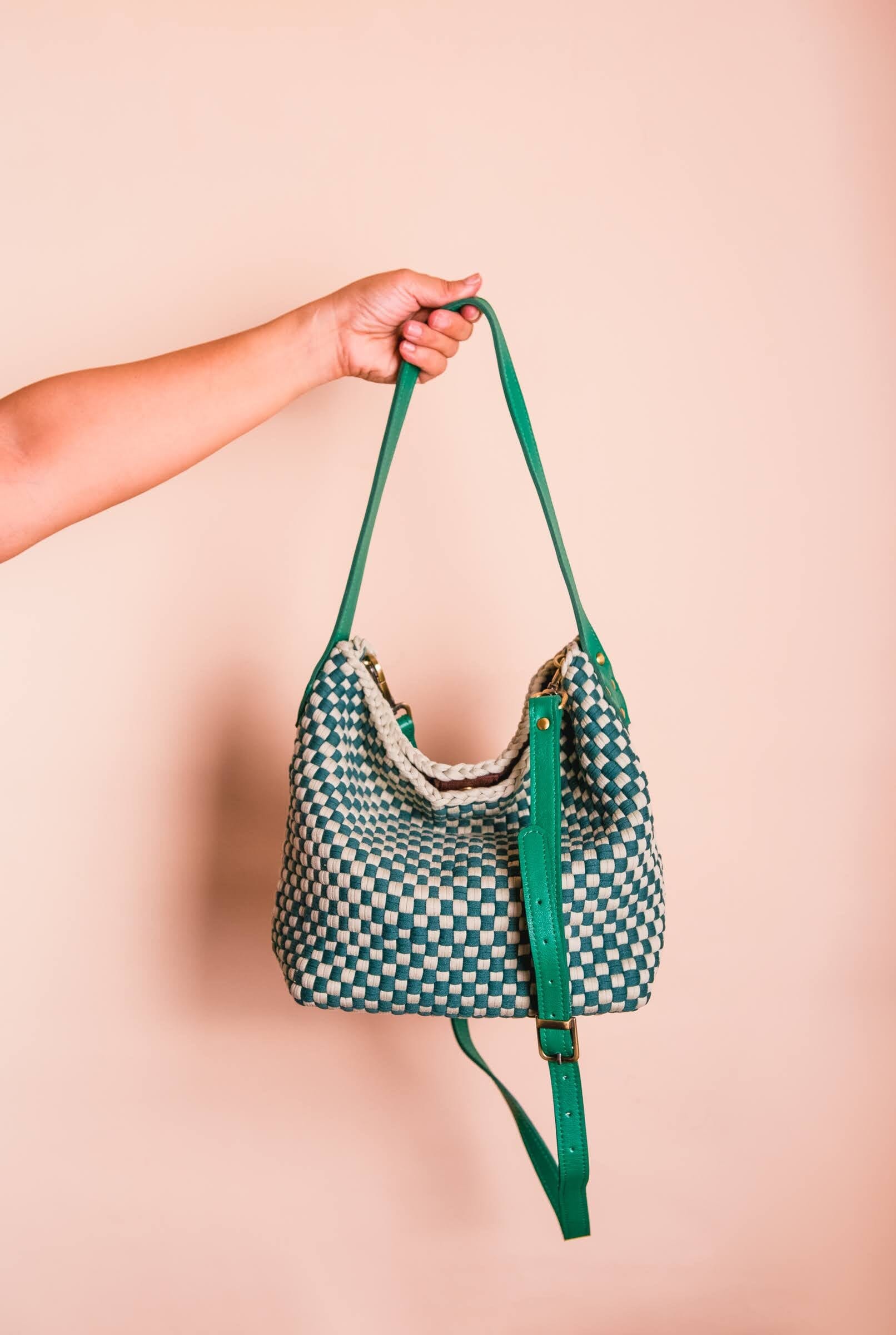 [Ready Today] Buslo Mini Checkerboard Sage & Emerald with Longer Handle Fashion Rags2Riches