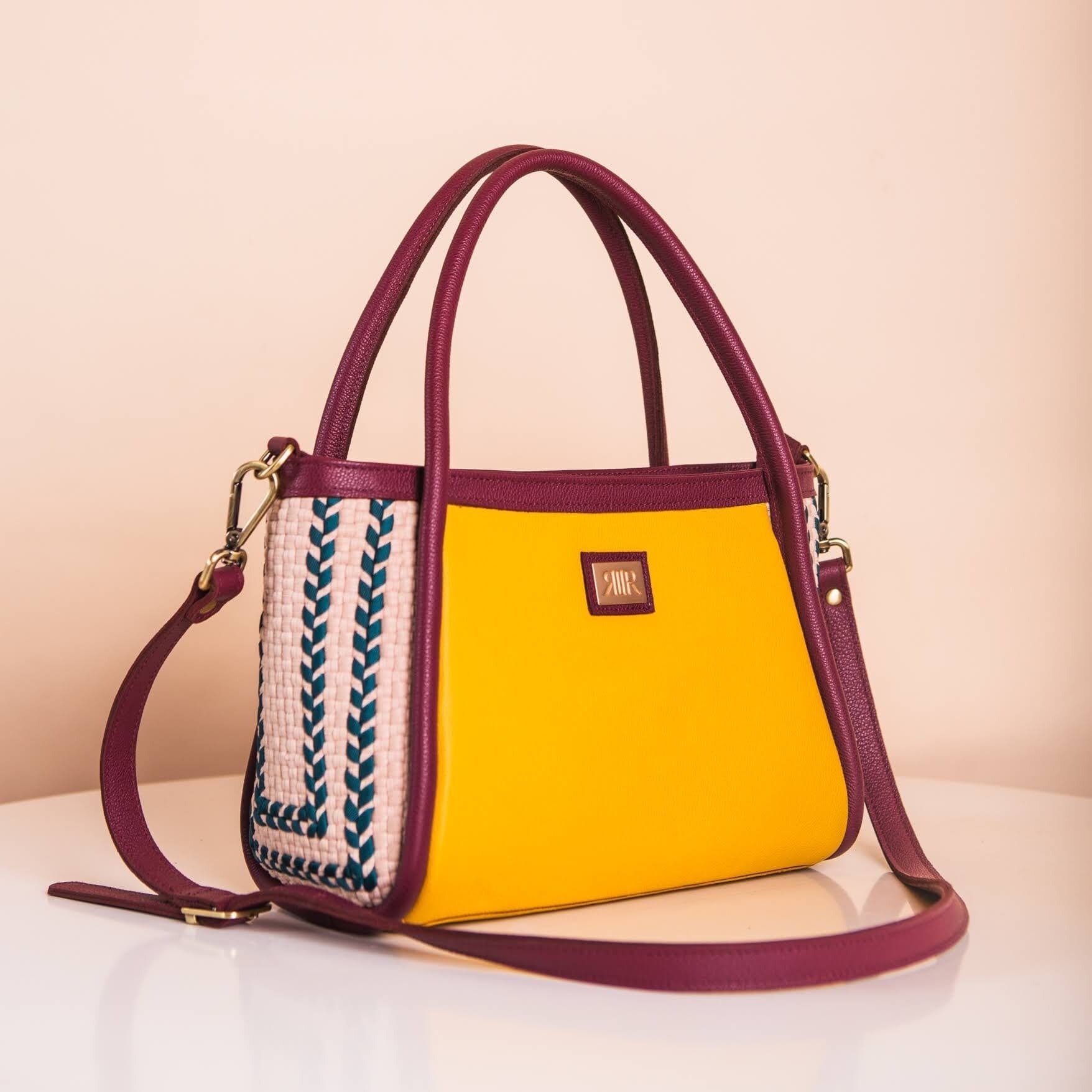 [Ready Today] Tuba Handbag Yellow & Burgundy Fashion Rags2Riches