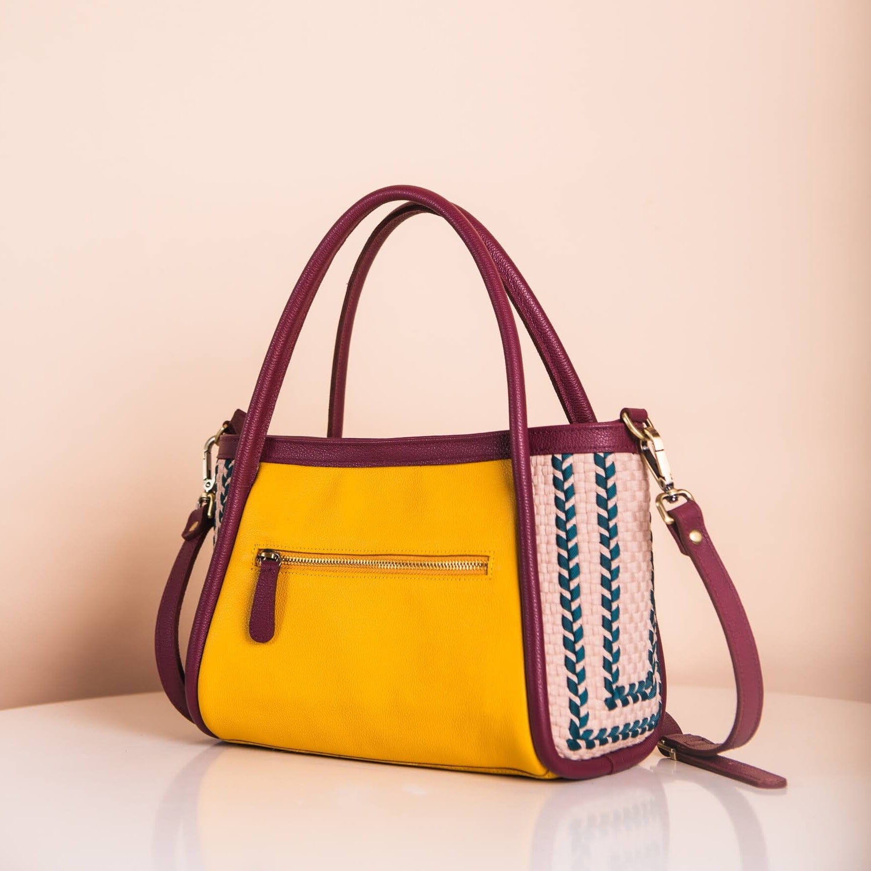 [Ready Today] Tuba Handbag Yellow & Burgundy Fashion Rags2Riches