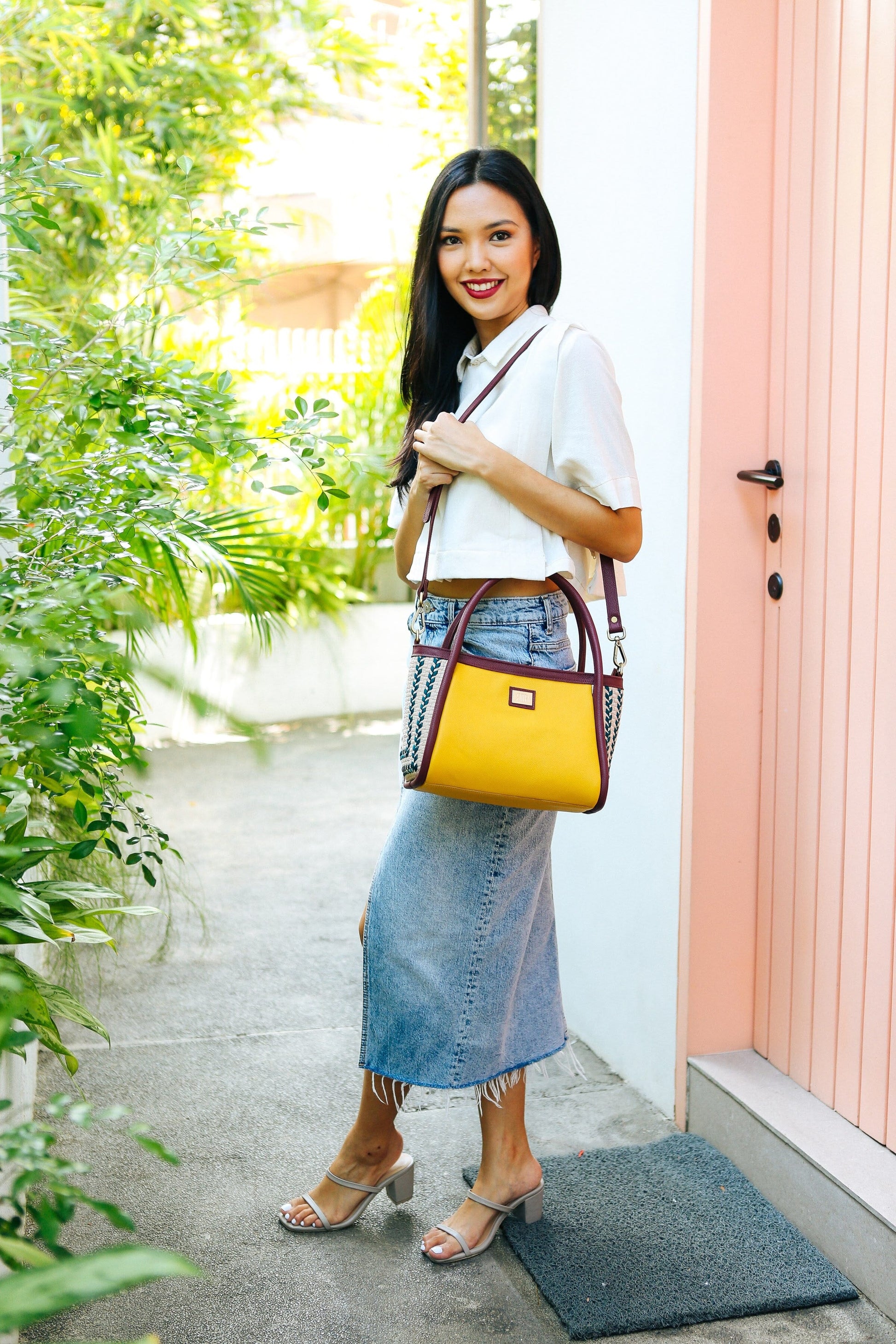 [Ready Today] Tuba Handbag Yellow & Burgundy Fashion Rags2Riches