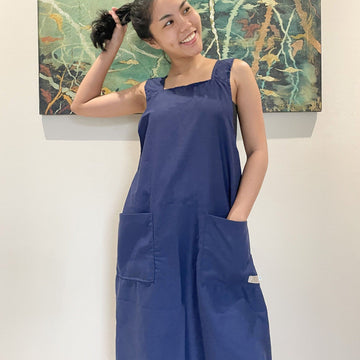 Smock Apron Navy Blue Linen