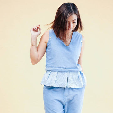 The 12-Way Peplum Top Chambray in Light Blue Binetwagan